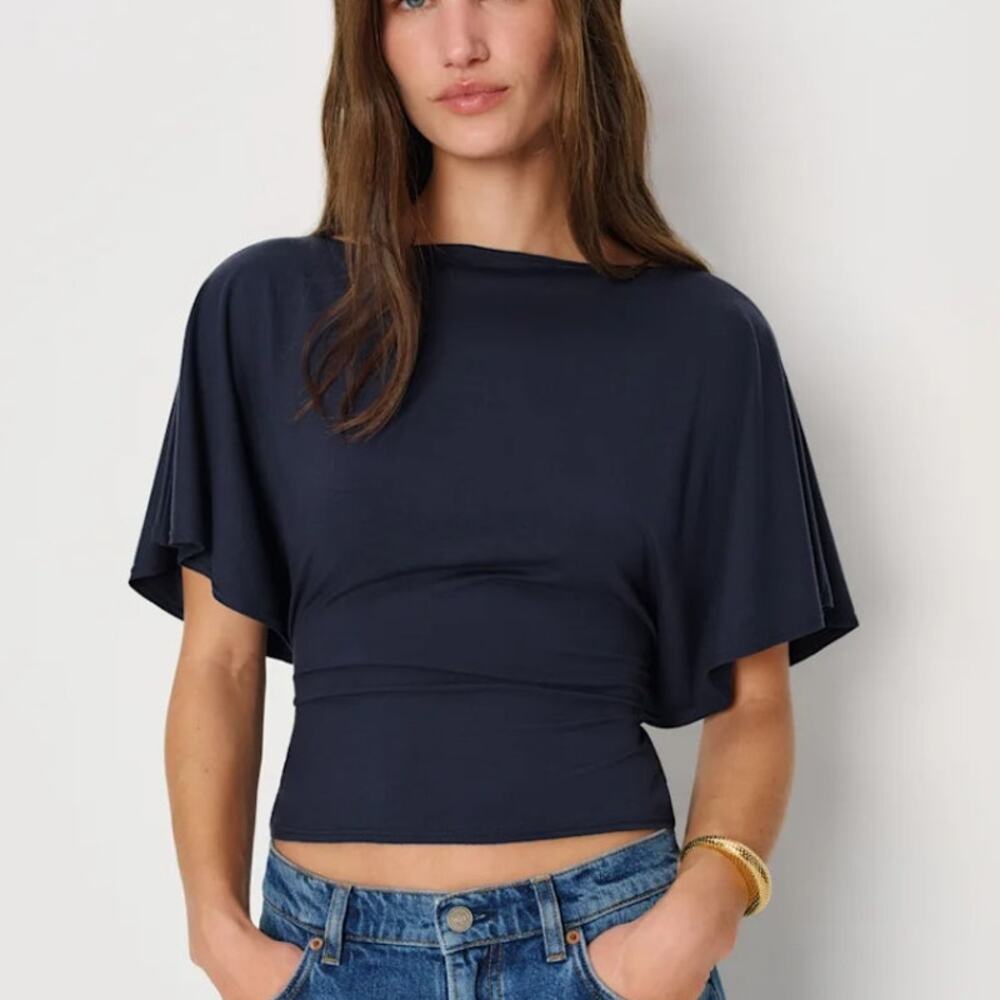REFORMATION Avery Black Knit Tie Waist Dolman Top Size S NWT